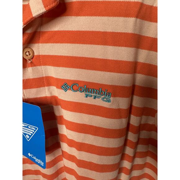 Columbia Men's PFG Orange Striped Super Bonefish Pique Polo Shirt Size L/G NWT - Picture 6 of 11